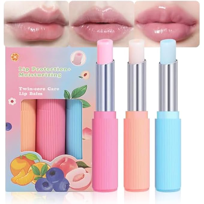 BINGBRUSH 3PCS-DOUBLE CORE LIPSTICK,ULTRA MOISTURIZING NOURISHING LIP CARE BALM WITH FRUIT FRAGRANCE, LONG-LASTING HYDRATION TO REPAIR DRY WATERPROOF MOISTURIZER LIPSTICK SET (ORANGE+PEACH+BLUE BERRY) - Image 1
